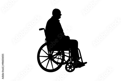 People on a wheelchair Silhouette vector illustration on white background. Vector silhouette.