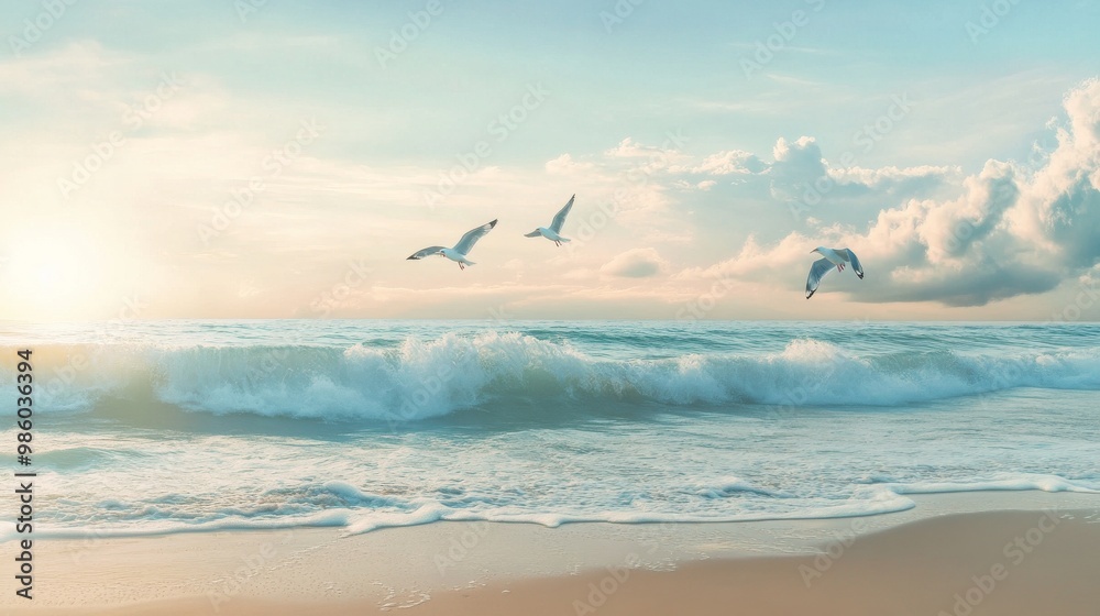 Fototapeta premium landscape embankment seagull sunset