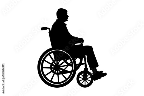 People on a wheelchair Silhouette vector illustration on white background. Vector silhouette.