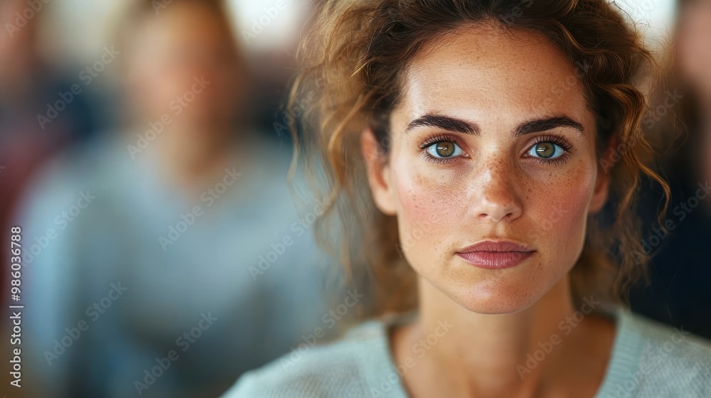 A freckled woman with soft, attentive eyes gazes gently toward the camera, set against a softly blurred background, suggesting contemplation. A freckled woman with soft, attentive eyes gazes gently toward the camera, set against a softly blurred background, suggesting contemplation.
