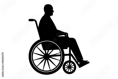 People on a wheelchair Silhouette vector illustration on white background. Vector silhouette.