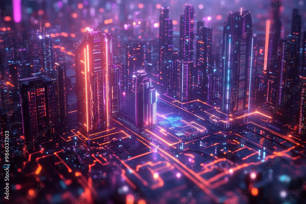 Illuminated Future: A Technological Cityscape of Neon Lights and AI Aesthetic Illuminated Future: A Technological Cityscape of Neon Lights and AI Aesthetic