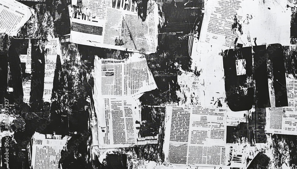 Obraz premium Grungy Newspaper Text Abstract Pattern - Monochrome Chaos for Fabric Design and Wrapping Paper