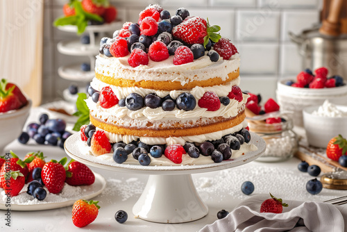 Wallpaper Mural Berry Chantilly Cake in an Elegant Kitchen Torontodigital.ca