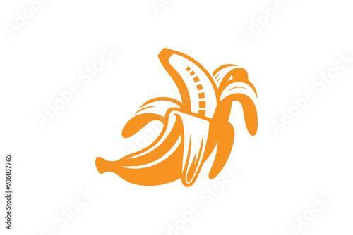 Peeled Banana clipart vector silhouette isolated in white background