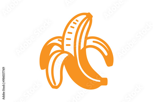 Peeled Banana clipart vector silhouette isolated in white background