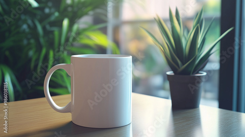 Chic Design: White Blank Mug Mockup on Table