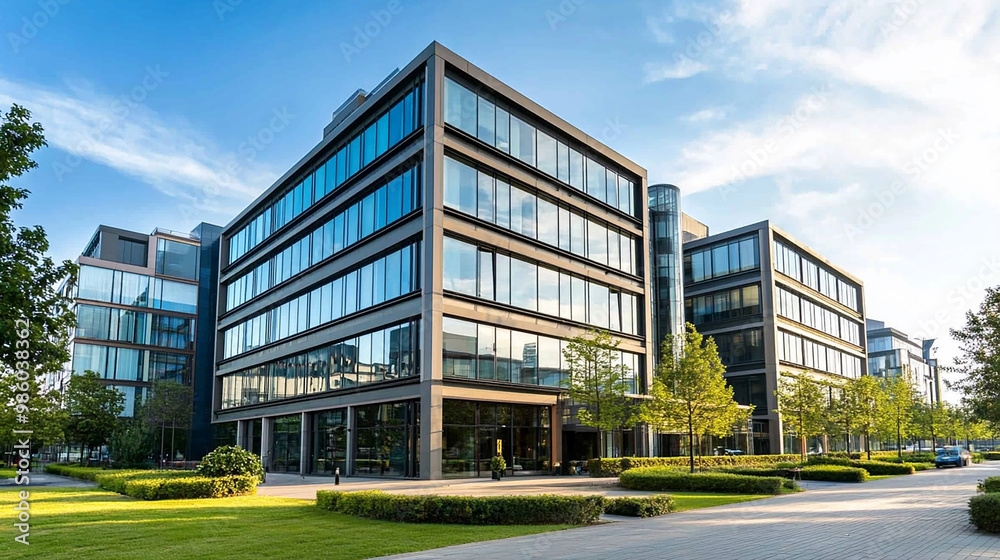 This image of a modern office building represents corporate investment in the booming real estate market This image of a modern office building represents corporate investment in the booming real estate market