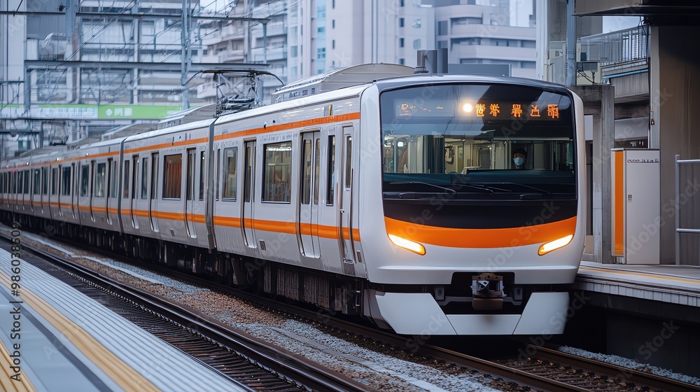 A modern train in an urban environment showcases efficient public transport and city infrastructure. A modern train in an urban environment showcases efficient public transport and city infrastructure.