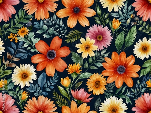 Seamless floral watercolor pattern for summer.