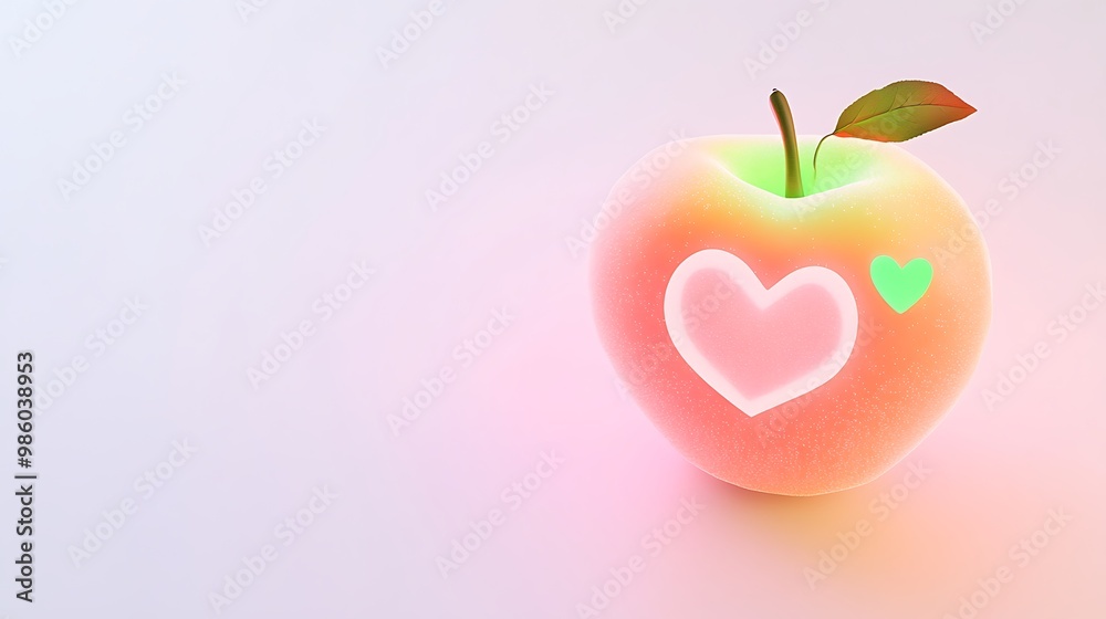 Obraz premium A Shiny Red Apple with Two Hearts on its Surface