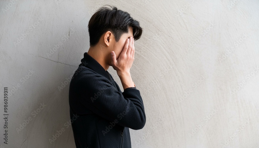 벽에 기대어 절망하고 있는 사람 벽에 기대어 절망하고 있는 사람