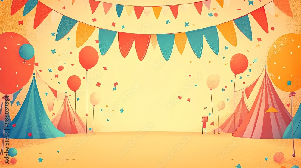 Colorful carnival scene with vibrant tents, balloons, and festive bunting, perfect for celebrations and joyful events. Colorful carnival scene with vibrant tents, balloons, and festive bunting, perfect for celebrations and joyful events.