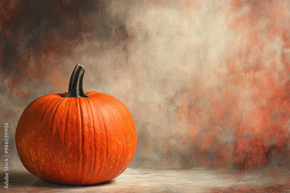 Single Orange Pumpkin Against a Textured Background