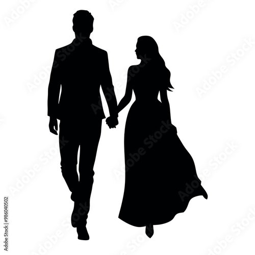 Wallpaper Mural a man and a woman walking hand in hand. The man is on the left side of the image and the woman is in the center. vector silhouette isolated white background Torontodigital.ca