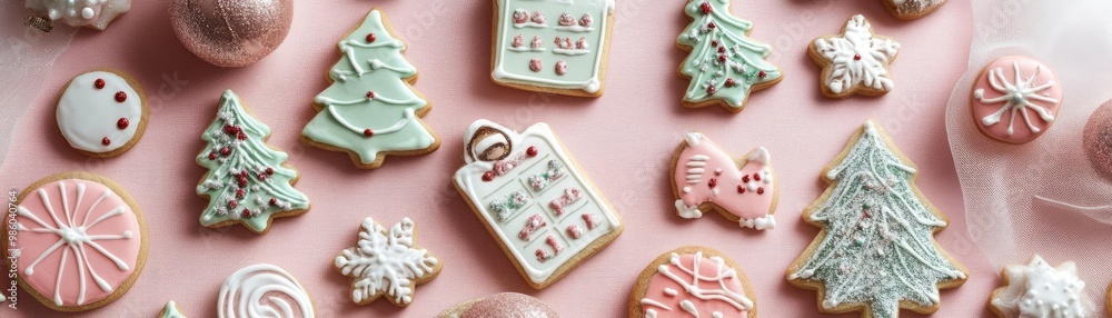 Colorful holiday cookies arranged on a pastel surface, perfect for festive celebrations and seasonal treats. Colorful holiday cookies arranged on a pastel surface, perfect for festive celebrations and seasonal treats.