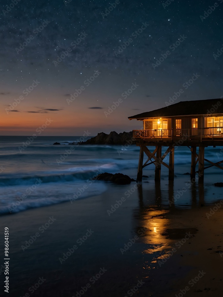 Serene night by the ocean. Serene night by the ocean.