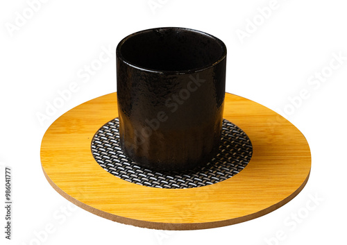 Empty black ceramic cups on a white background. High quality photo