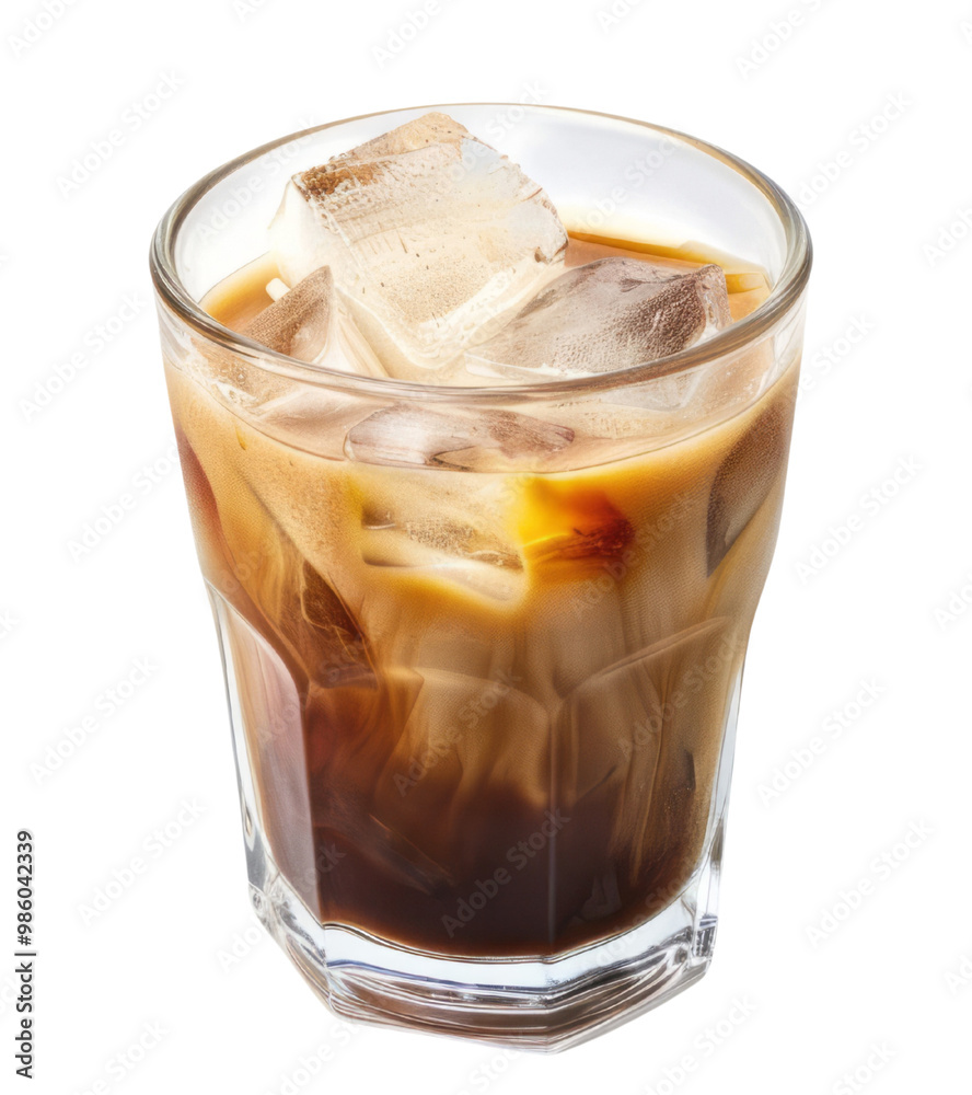 Iced coffee glass, transparent background.