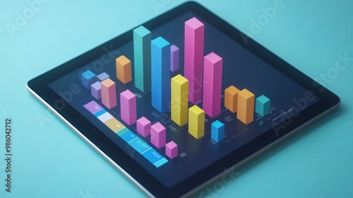 Wallpaper Mural Colorful 3D Bar Chart on Tablet Screen. Torontodigital.ca