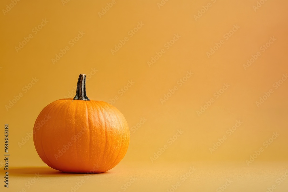 A Single Orange Pumpkin on a Solid Yellow Background A Single Orange Pumpkin on a Solid Yellow Background