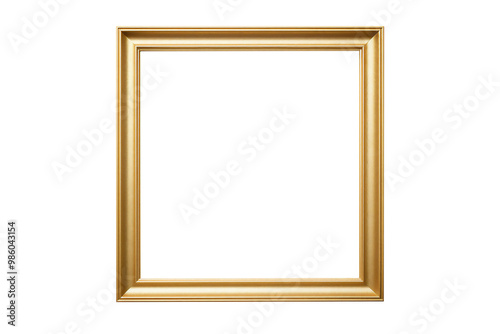 Gold gilt picture frame with an empty blank canvas for use as a border or home décor, png file cut out and isolated on a transparent background, stock illustration image photo