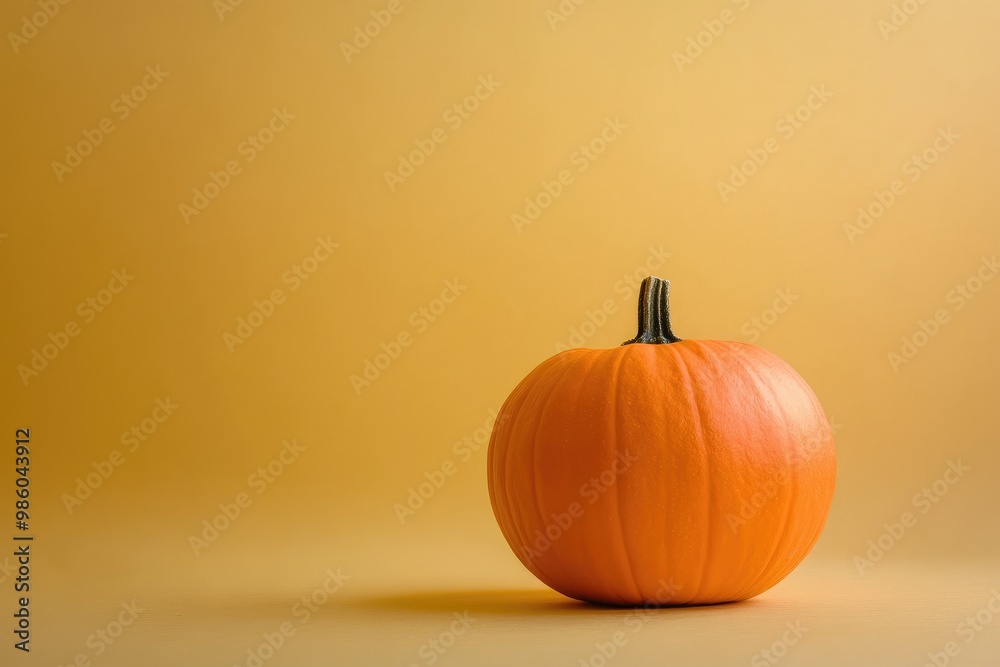 A Single Orange Pumpkin Against a Yellow Background