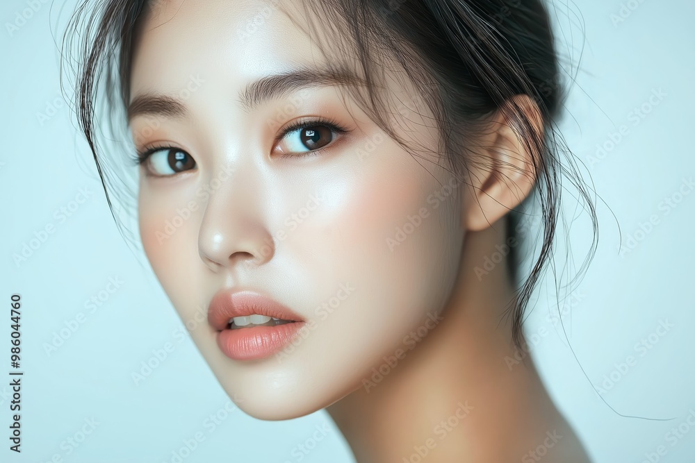 close up face portrait of young pretty Asian woman with bright flawless skin, beauty cosmetic or skincare fashion portrait with copy space
close up face portrait of young pretty Asian woman with bright flawless skin, beauty cosmetic or skincare fashion portrait with copy space