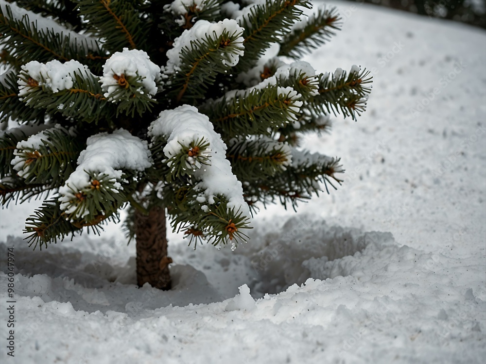 Snow around the base of a Christmas tree. Snow around the base of a Christmas tree.