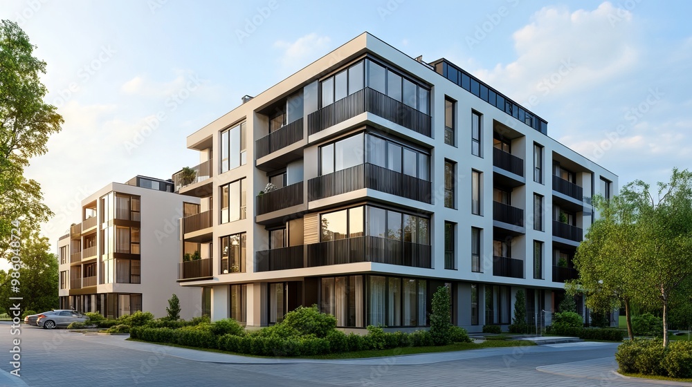 Contemporary Apartment Building with Expansive Windows. AI generated illustration Contemporary Apartment Building with Expansive Windows. AI generated illustration