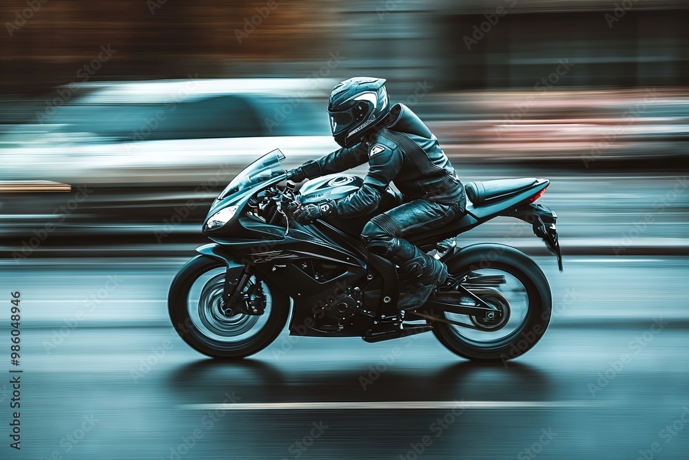 Fast Motorcycle Rider in Motion. AI generated illustration Fast Motorcycle Rider in Motion. AI generated illustration