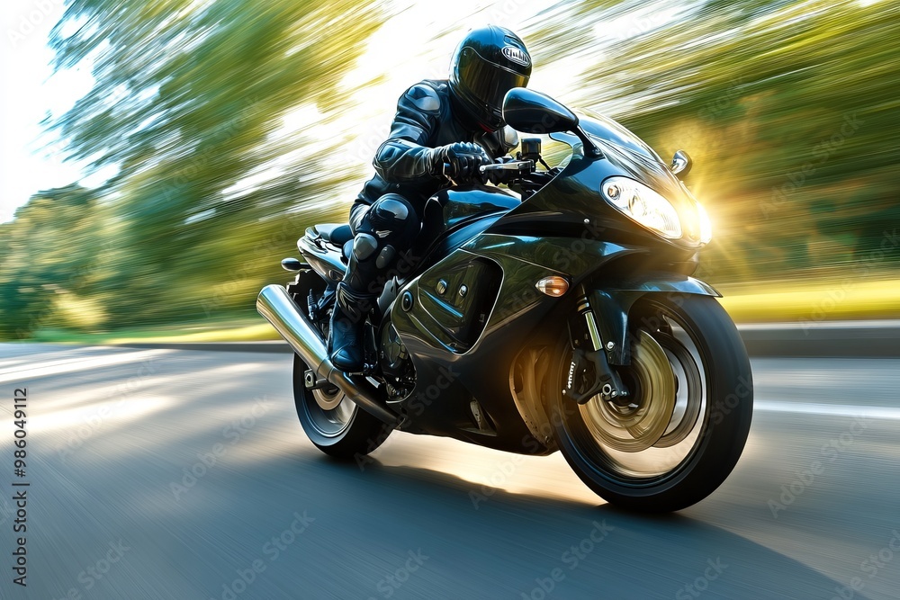 Fototapeta premium Fast Motorcycle Rider in Motion. AI generated illustration