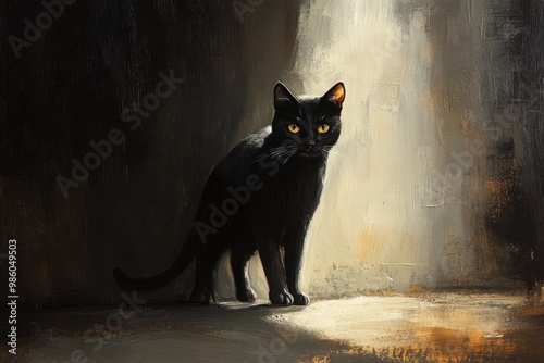 A Black Cat Standing in a Beam of Light photo
