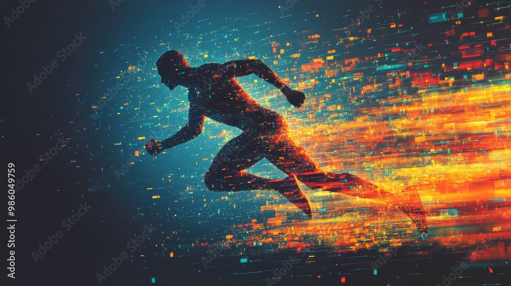 Naklejka premium Speeding Through the Digital Business Realm - Abstract Conceptual Art of Corporate Agility and Efficiency in Generative AI Environment