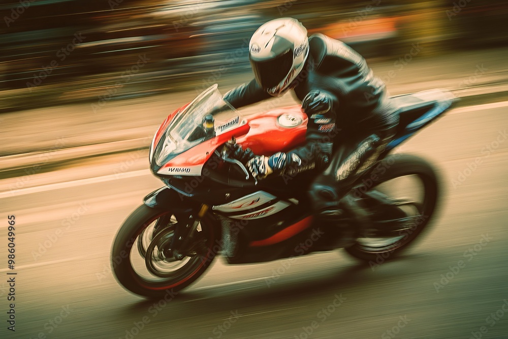Fototapeta premium Fast Motorcycle Rider in Motion. AI generated illustration