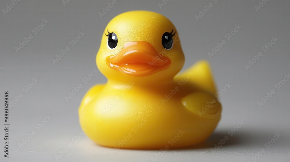 playful yellow rubber duck with glossy surface and expressive eyes isolated against pristine white background showcasing vibrant details and charming personality playful yellow rubber duck with glossy surface and expressive eyes isolated against pristine white background showcasing vibrant details and charming personality