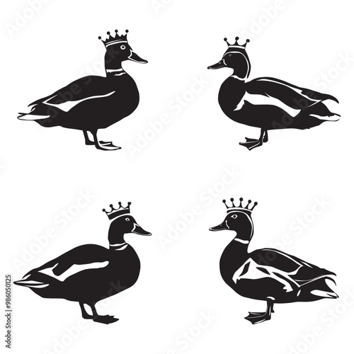 King duck silhouette set black color vector illustration