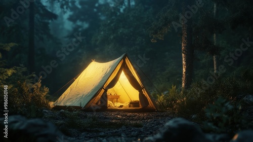 Wallpaper Mural A glowing tent in a dark forest at night. Torontodigital.ca