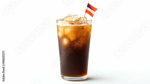 Refreshing Thai Iced Tea with Thai Flag Decor. photo