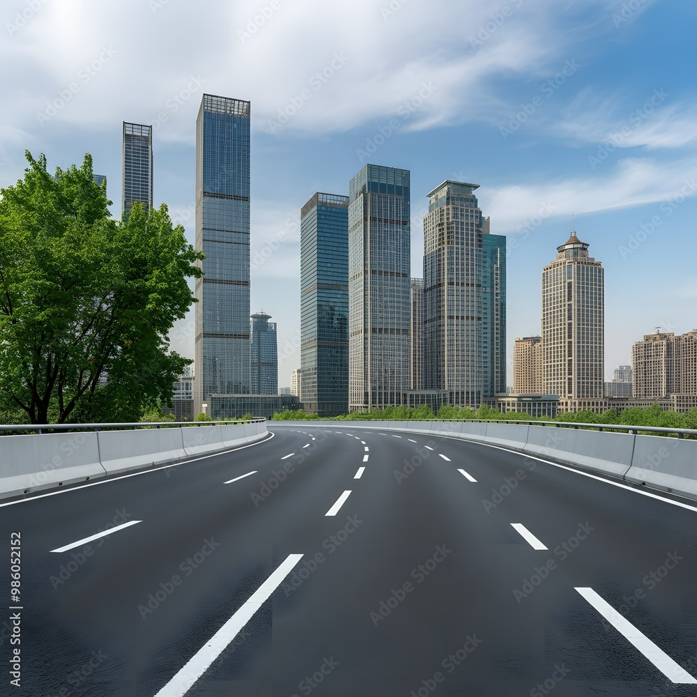 A road with a view of a city with a city in the background A road with a view of a city with a city in the background