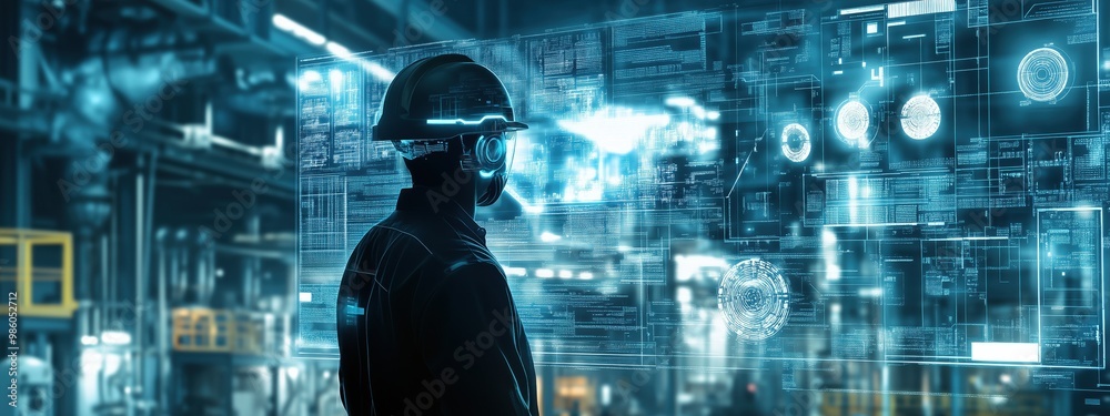 engineer looks at holographic diagram engineer looks at holographic diagram