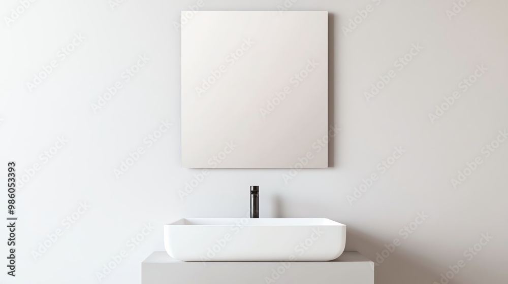 Frameless mirror above a sleek, wall-mounted vanity in a minimalist space, minimalist bathroom aesthetic, simple sophistication Frameless mirror above a sleek, wall-mounted vanity in a minimalist space, minimalist bathroom aesthetic, simple sophistication