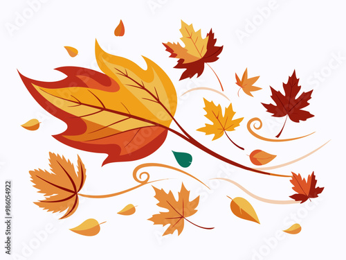 set of autumn leaves in the wind on white background vector illustration 