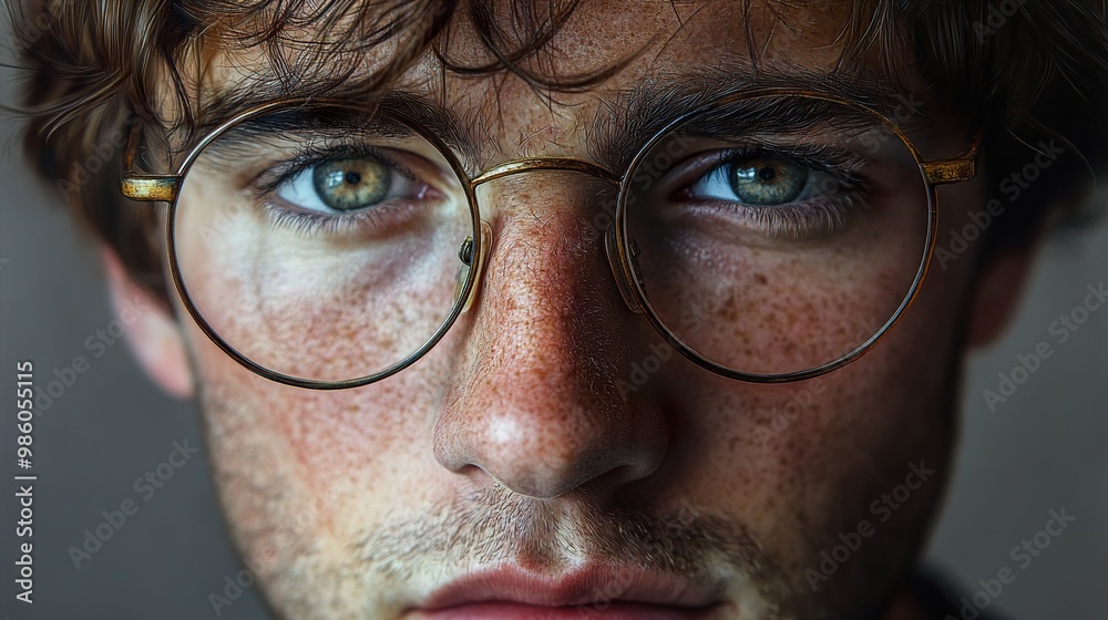 Close-Up Portrait of a Man with Green Eyes and Freckles Close-Up Portrait of a Man with Green Eyes and Freckles