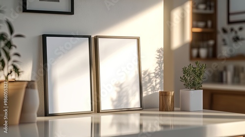 Stylish Modern Frames on White Countertop: Perfect for Displaying Artwork or Quotes in a Contemporary Sports Interior