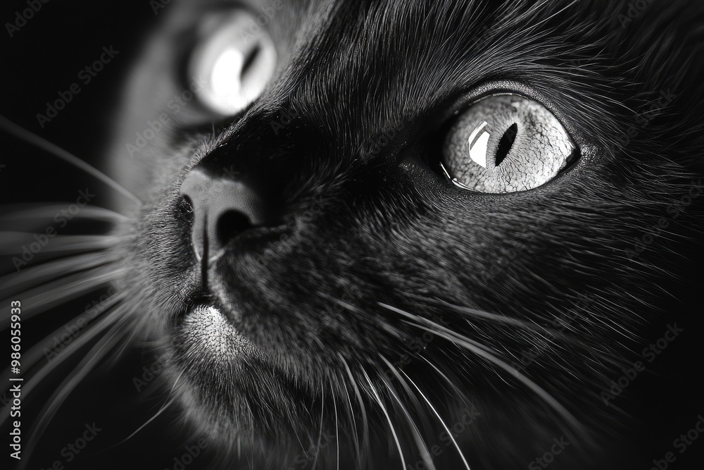 Close-up Black and White Portrait of a Cat's Face Close-up Black and White Portrait of a Cat's Face