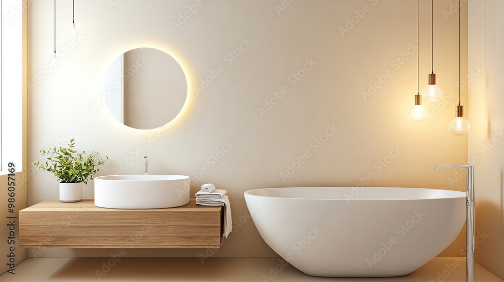 Soft lighting and wood accents in a beige minimalist bathroom, minimalist bathroom aesthetic, modern cozy warmth Soft lighting and wood accents in a beige minimalist bathroom, minimalist bathroom aesthetic, modern cozy warmth