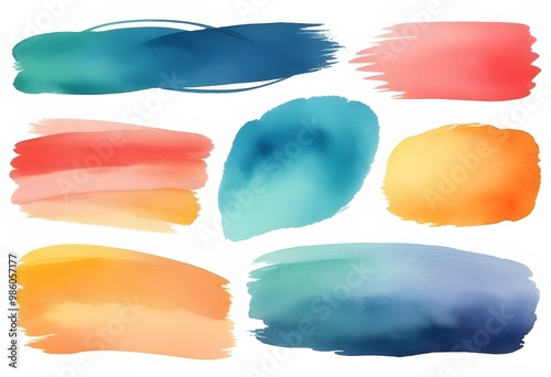 Vector watercolor paint brush strokes on white background