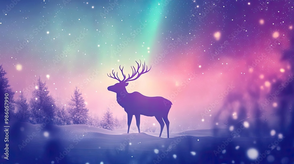 A majestic reindeer stands in a snowy landscape under a vibrant aurora borealis, creating a magical winter scene. A majestic reindeer stands in a snowy landscape under a vibrant aurora borealis, creating a magical winter scene.