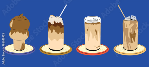 Variety of Coffee and Latte Drink Illustrations